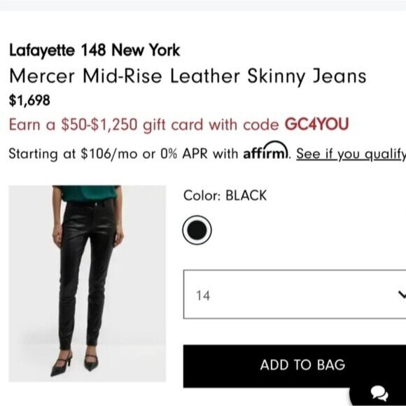 Lafayette 148 New York Black Leather Skinny Jeans Size 14 Mercer - Picture 6 of 7